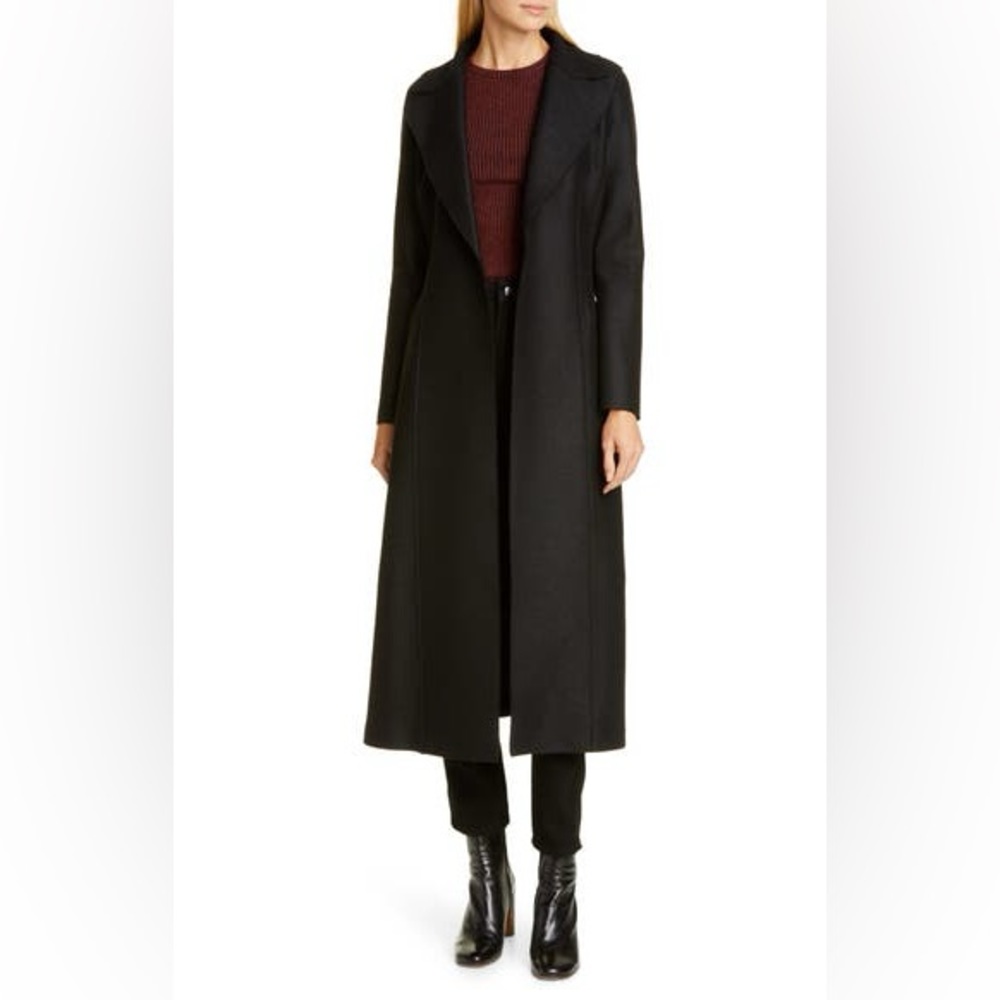 Harris Wharf London Black Long Wool Duster Coat Size 44